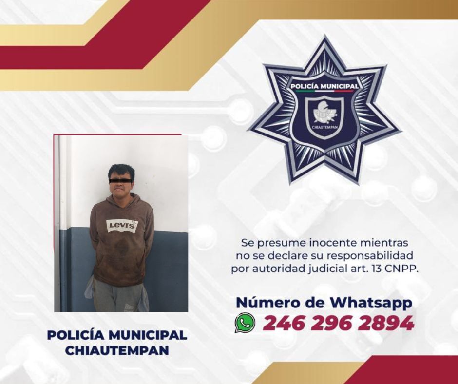 Detiene Policía de Chiautempan a sujeto por desacato a orden de medidas de protección
